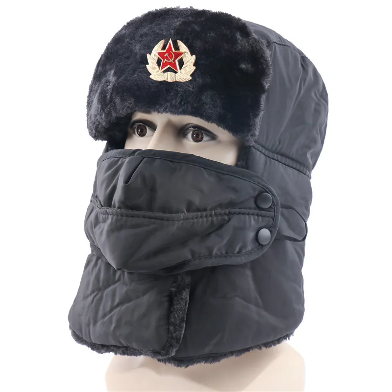 Badge Ushanka Hat,Water‑Resistant Thick Fleece Lined Earflap Winter Hat For Northeast Cycling Outdoor
