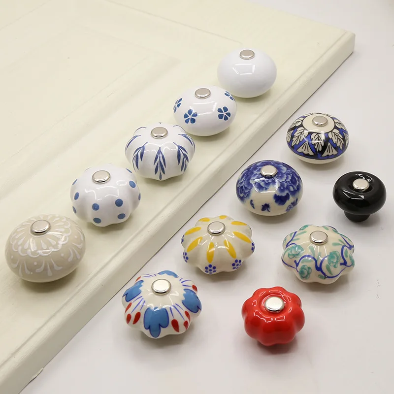 Cabinet Door Pull Handmade Ceramic Handle Copper Buckle Ball Circular Cabinet Wardrobe Drawer Single Hole Furniture Handle