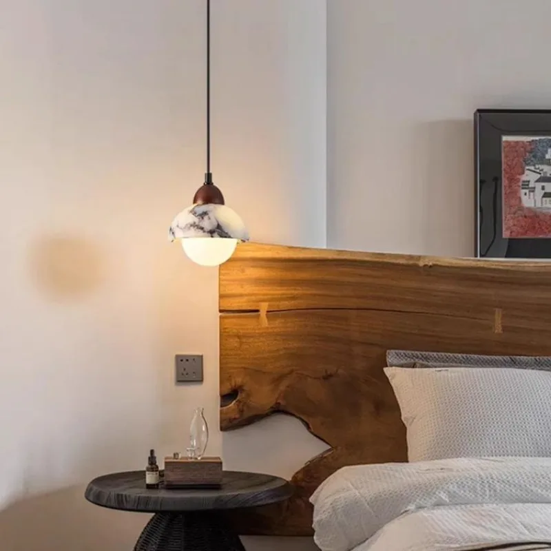 Minimalist Modern Natural Stone Onyx Pendant Light Semi Circle Marble Hanging Lamp Cozycore LED Dining RoomBedroom Bedside Light