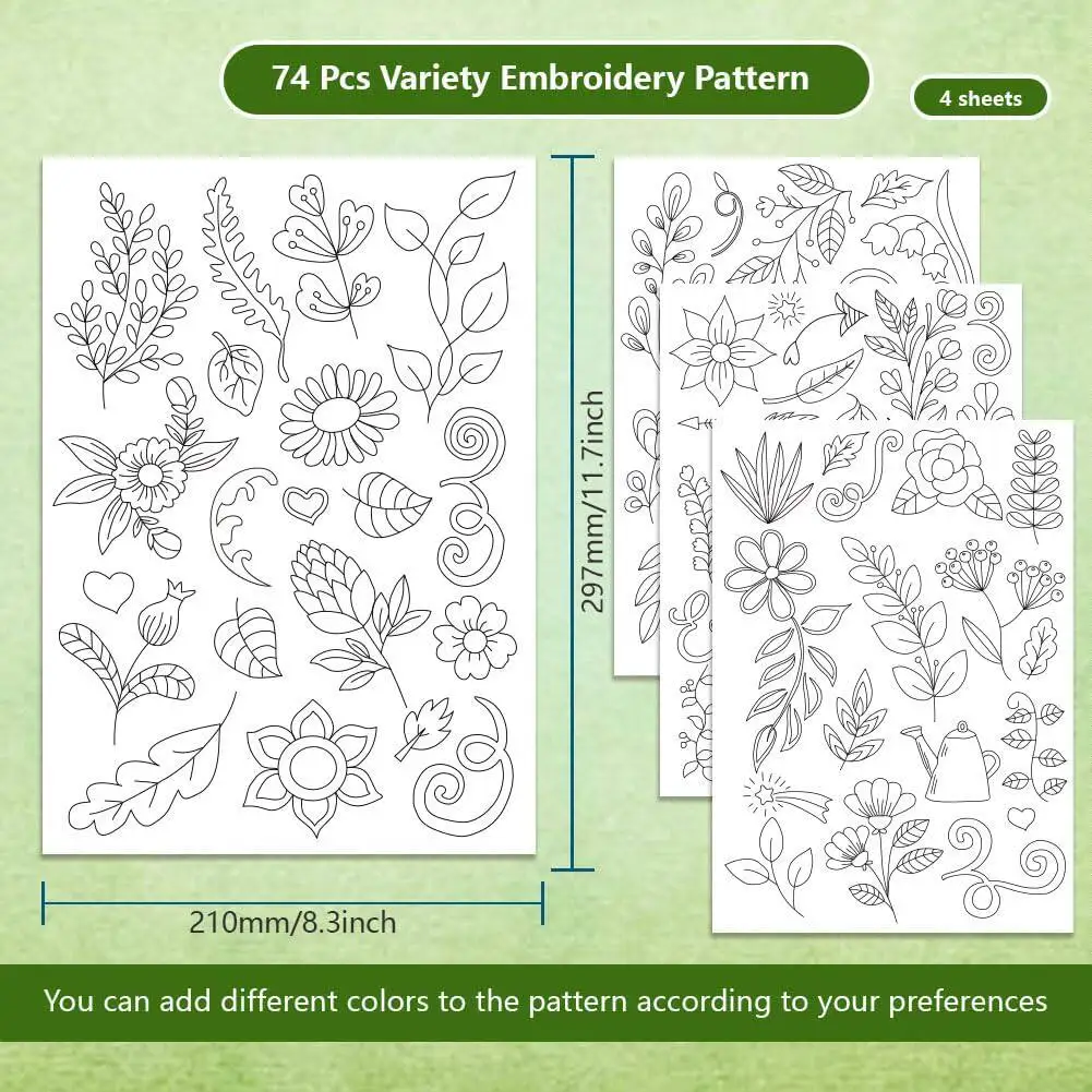 Water-Soluble Embroidery Stabilizer Stickers Self-Adhesive Flora Pattern Non-Woven Pre-Printed Embroidery Paper Wash Away