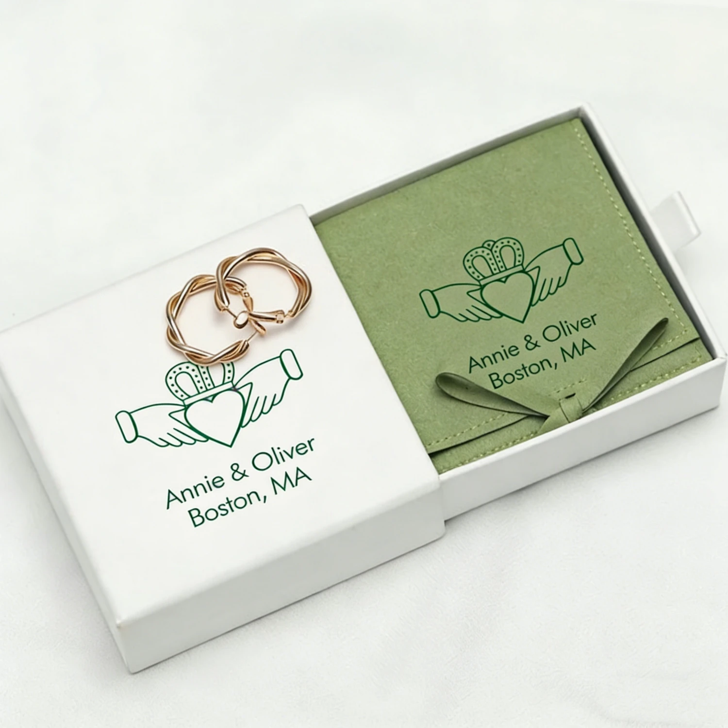 

20pcs Custom Logo Printed Jewelry Packaging Set | Luxury Box & Pouch for Wedding Favors
