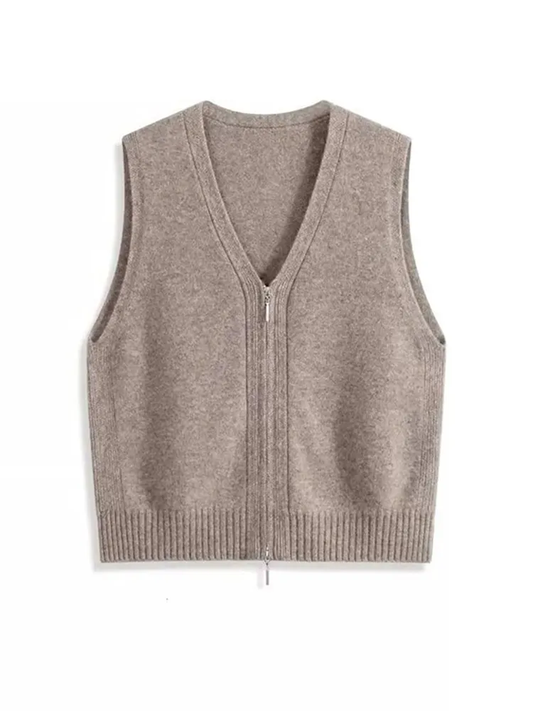 V-Ne-cárdigan abierto para mujer, suéter informal de punto con doble cremallera, chaleco de lana informal Faion de otoño