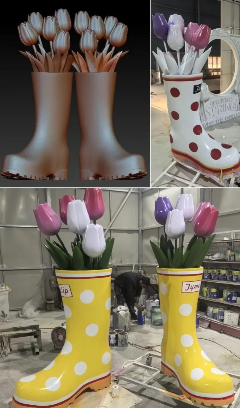 Chinese Factory Profession Hand Made Fiberglass Decoration Flower Tulip Sculpture for Sale