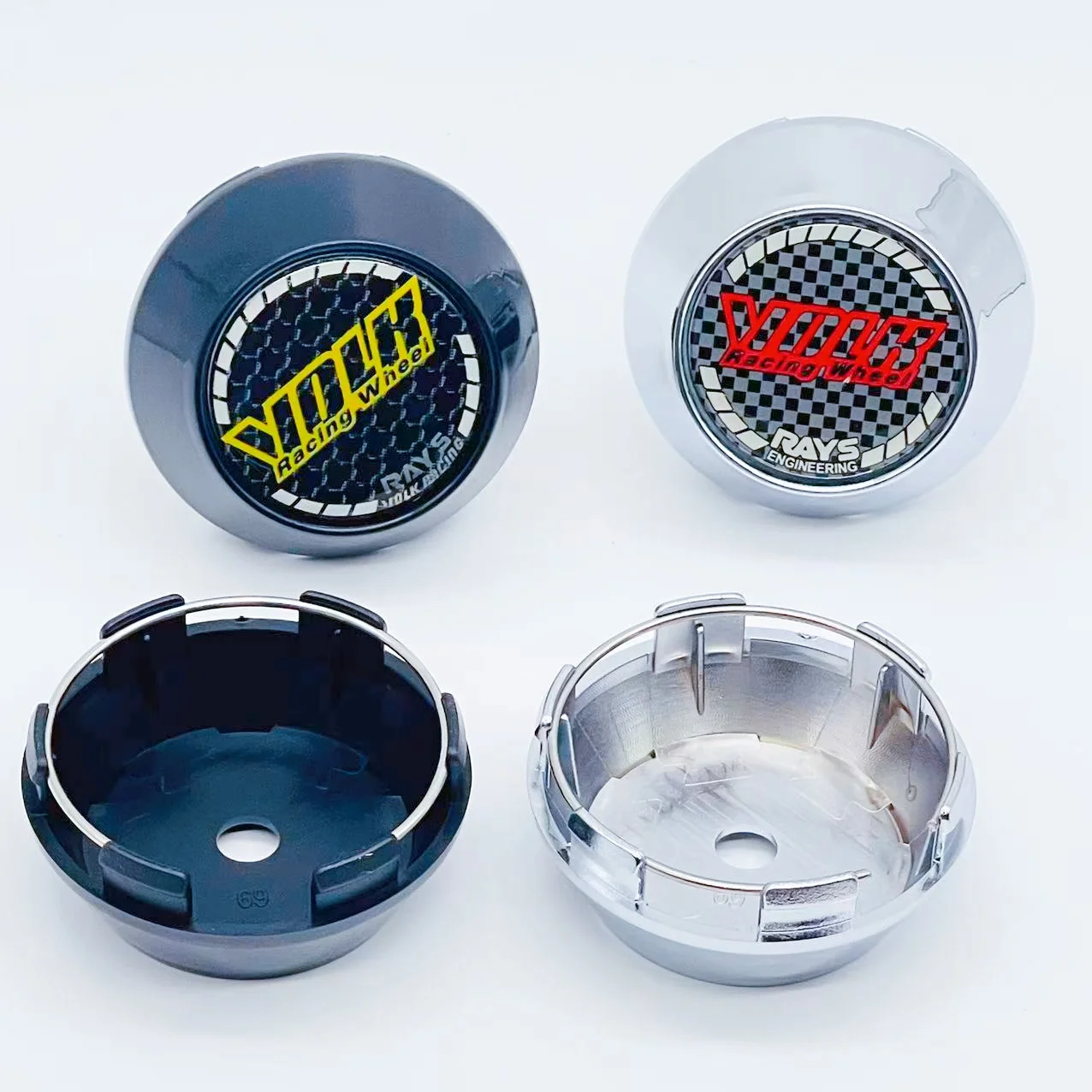 4PCS JDM Sport Rim Cap Clip 60mm 64mm 65mm 68mm 69mm VOLK RAYS Emblem Sticker Wheel Center Hub Caps Car Cover Cap Black & Silver