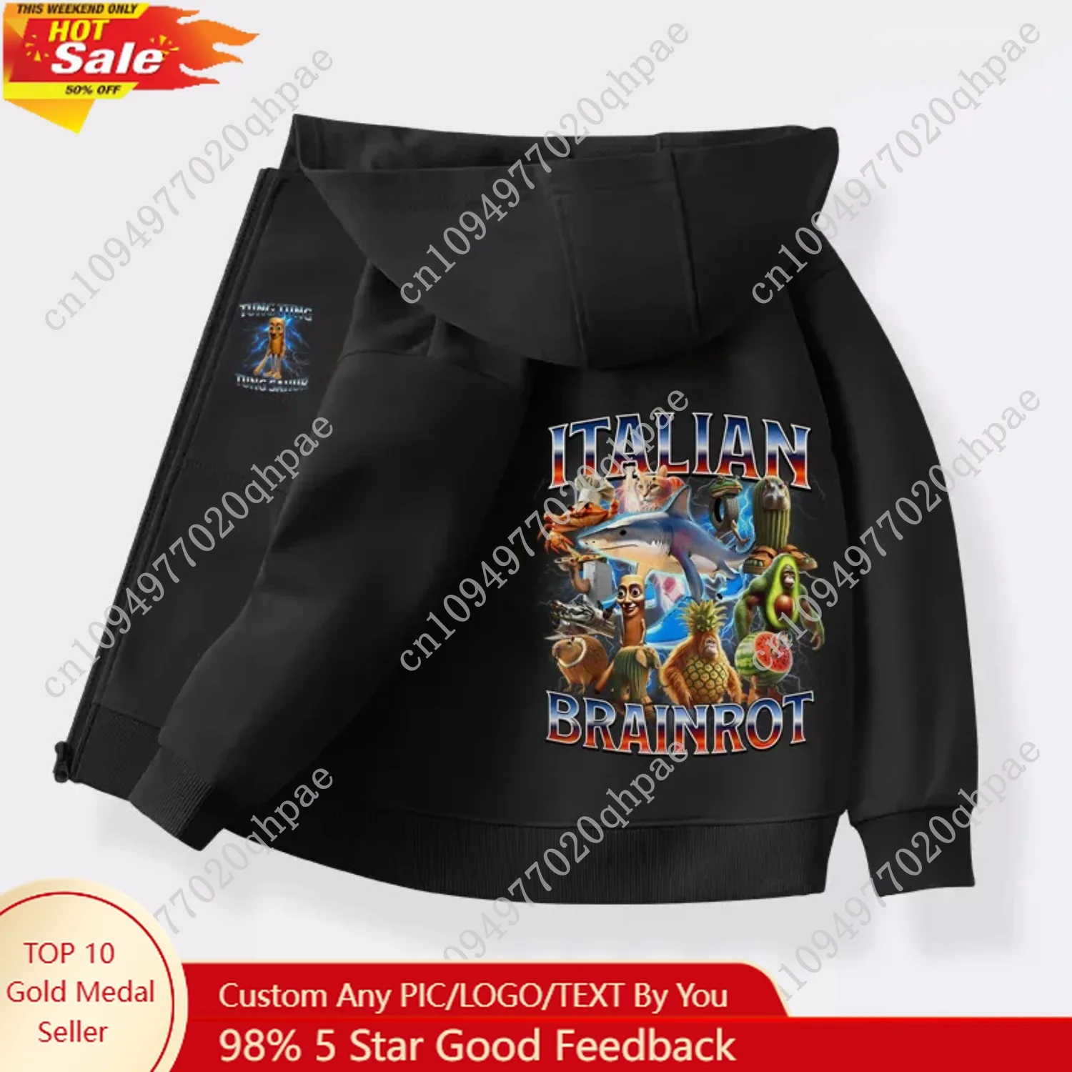 الخريف الإيطالية Brainrot هوديس للأطفال الكرتون البلوزات المطبوعة للبنين بنات سترة قطن مع سحاب 6-14T #1