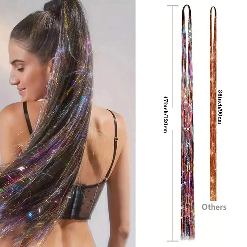 Extensiones de peluca coloridas, tiras de alambre dorado, extensiones de arcoíris, cuerdas de cabello trenzado brillante, pelucas sintéticas para uso en fiestas