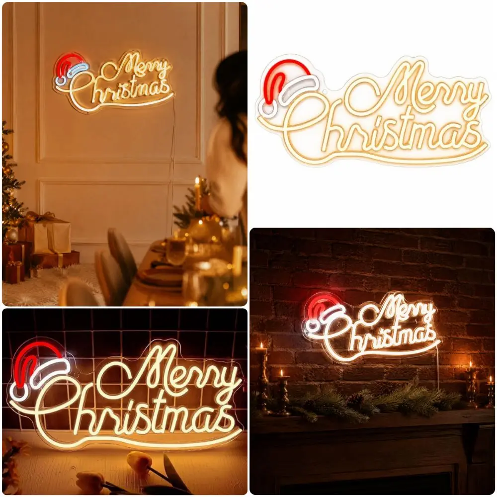 Colorful LED Merry Christmas Neon Sign Wall Mounted Design USB Plug Powered Holiday Neon Light Photo Props Plug and Play