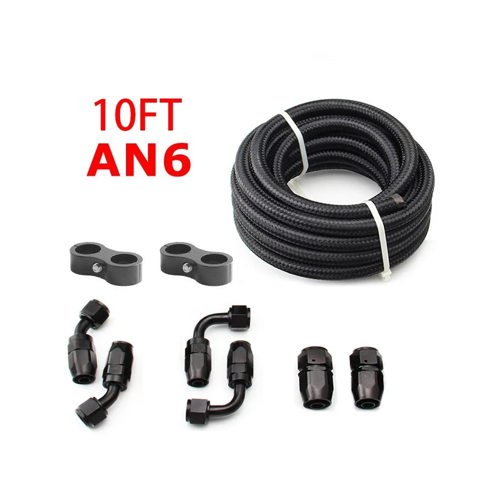 3M AN6/AN8/AN10 CPE Olie Brandstof Fittingen Slanguiteinde 0 + 45 + 90 + 180 Graden Olie Adapter Kit AN6 Gevlochten Olie Brandstofslang Lijn Met Klemmen
