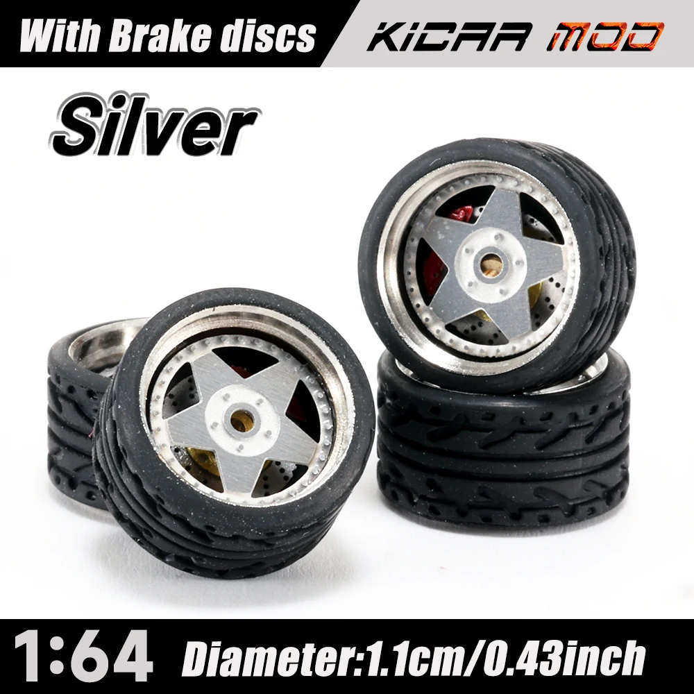 كارلومو 1/64 D-Class نموذج سيارة سبيكة عجلات مع المطاط الإطارات قرص فرامل الجمعية الحافات تجديد أجزاء لنموذج مركبة 4 قطعة مجموعة #5