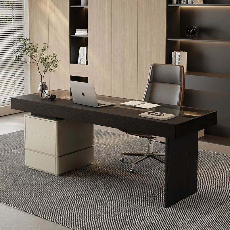 for Home Study Writing Desk Computer Living Room Tempered Glass  Italian Minimalist High End Solid Wood