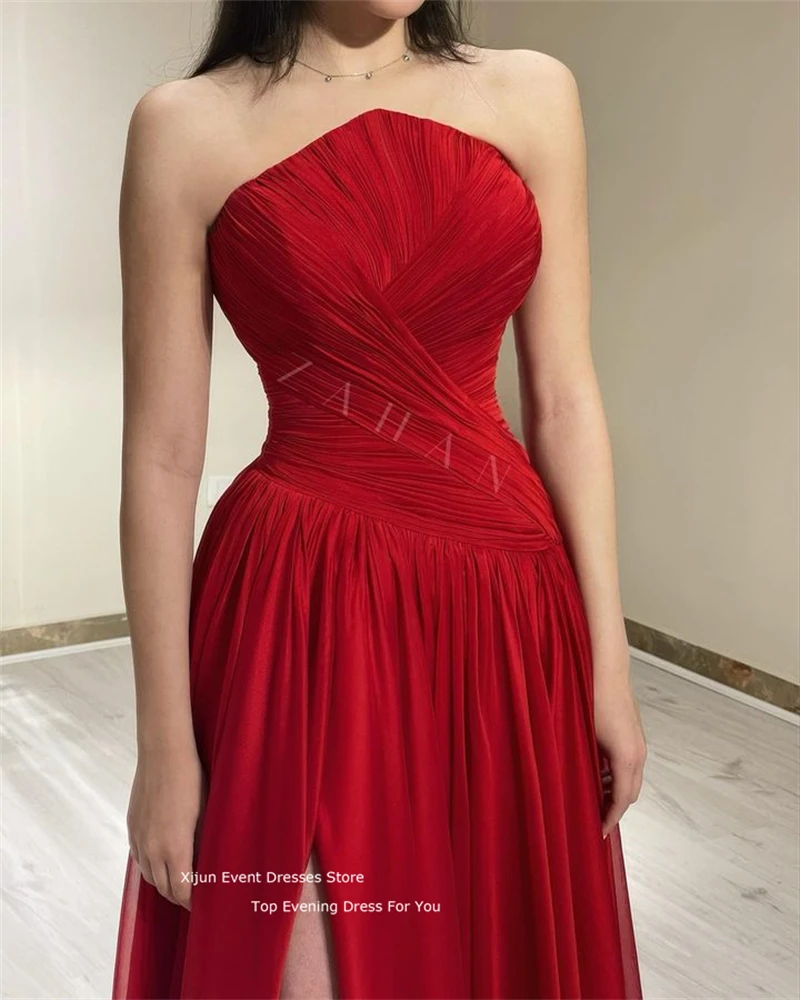 Xijun Red Chiffon Prom Dresses Sleevelesss Maxi Prom Gowns Formal Party Elegant Gowns SIde Slit Evening Dress For Women Long2023