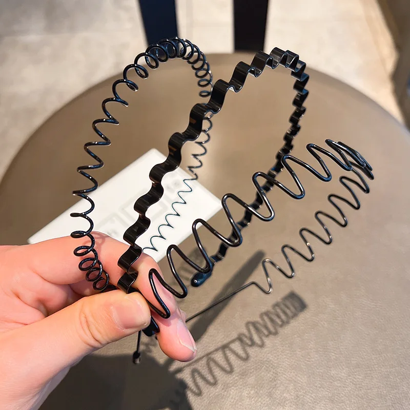 1 Stück Haarbänder Unisex Wellenförmiges Haarband Gesichtswäsche Kopfschmuck Haarband Einfachheit Rutschfestes schwarzes Metall-Spiral-Stirnband – Detail 1