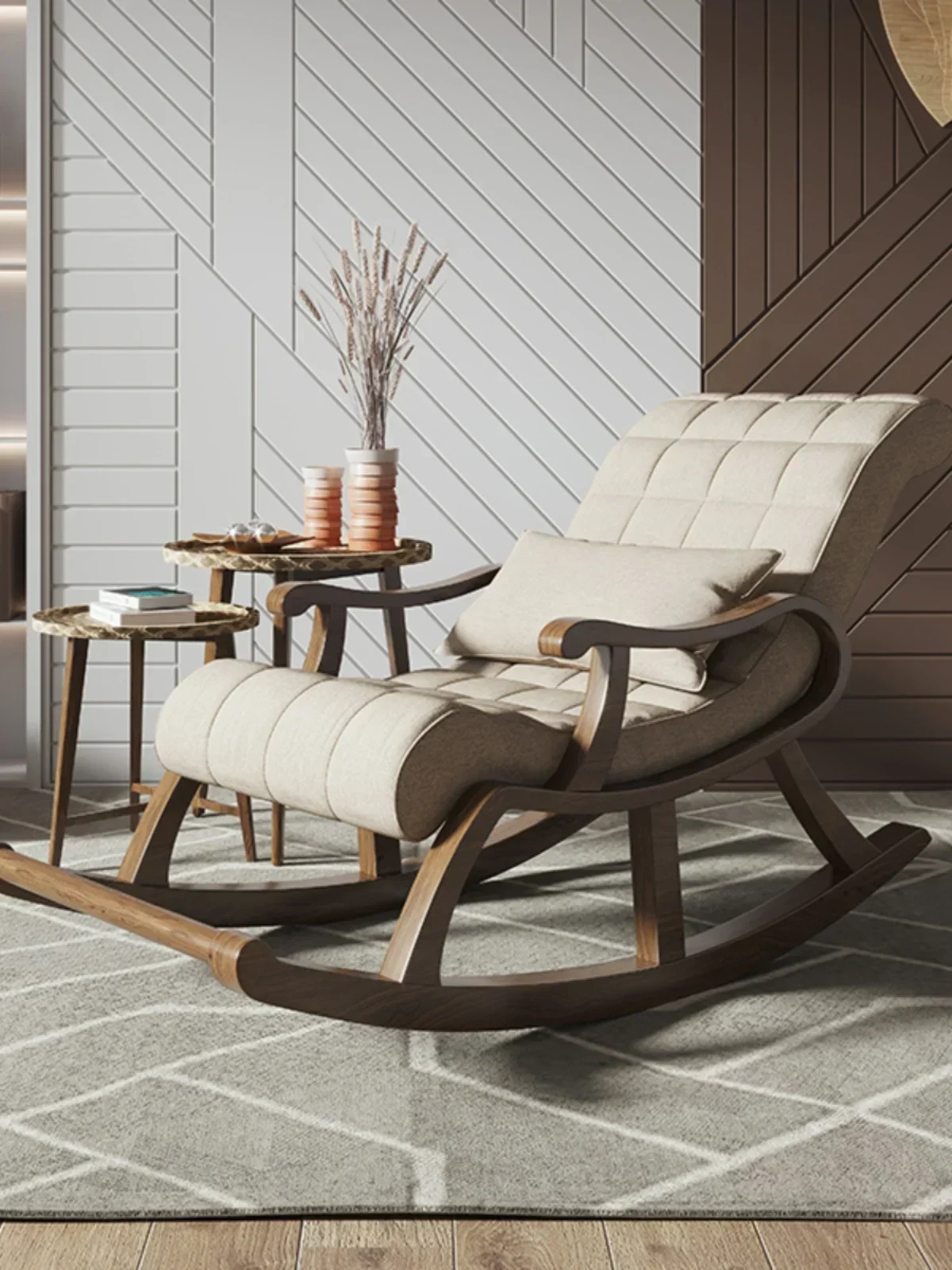 Nordic solid wood rocking chair lazy leisure   happy adult nap  reclining balcony elderly  living room