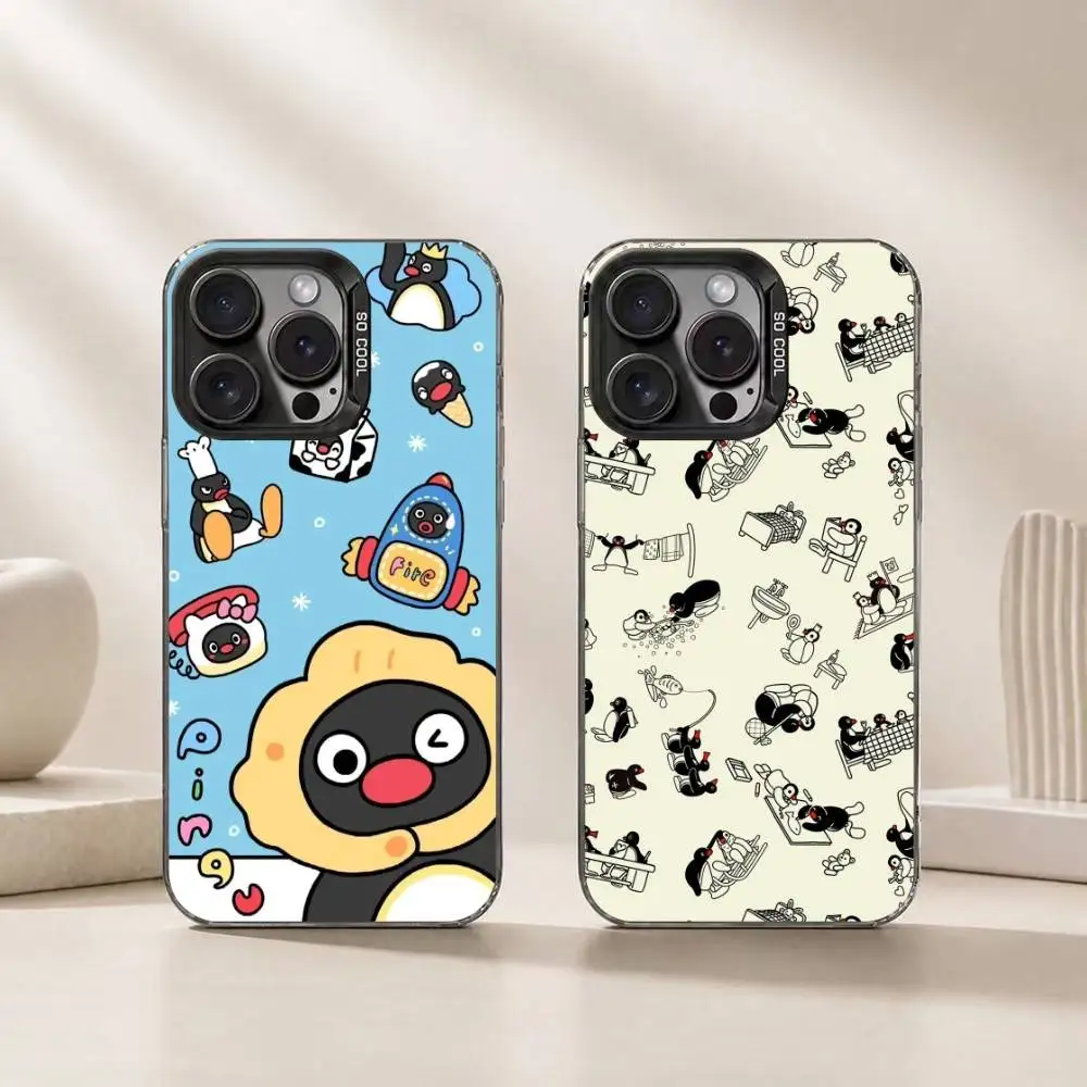 

Cute PinguS Cartoon Phone Case For iPhone 17,16,15,14,13,12,11 Plus,Pro Max,XS,Colorful Silver Phone case Funda Cover