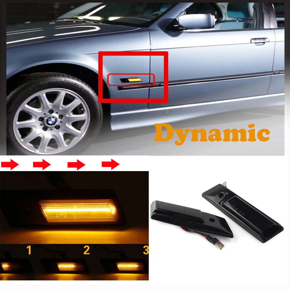 Pair Fit 88-95 BMW 5 series E34 520 523 525 530 535 540 Dynamic turn indicator lamp Sequential Smoked LED Side Marker Signal