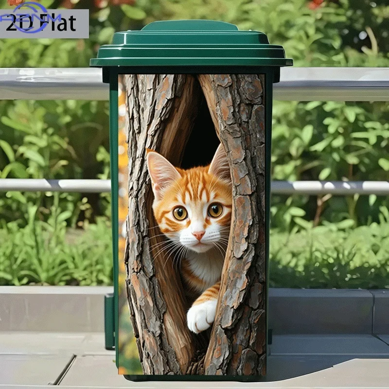 Self-Adhesive Vinyl Trash Can Sticker Compatible for Garbage Bins, Walls - Peel & Stick Removable Wallpaper Decal with Cute Ca