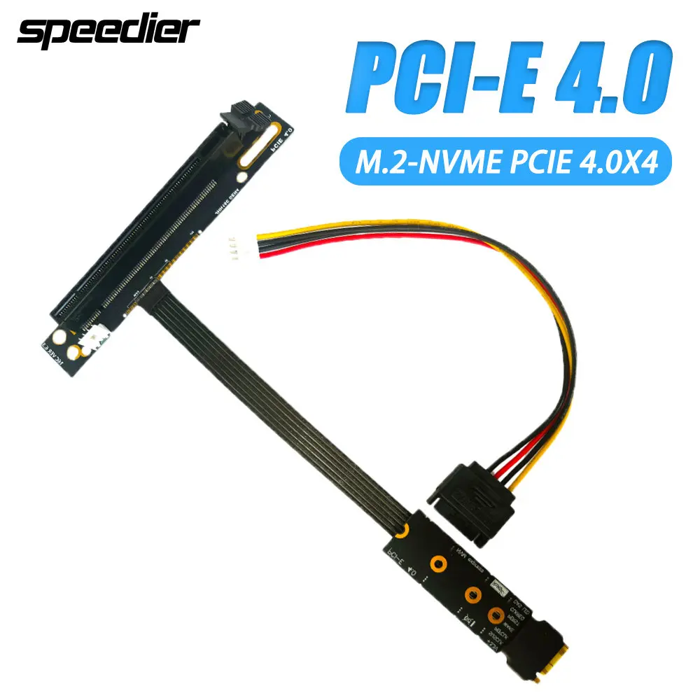 

M.2 Nvme To PCIe X16 Right Angle Graphics Card Extension Cable SSD M2 Nvme GEN4 To PCI-e4.0 X4es Shielded Silver-plated Cable