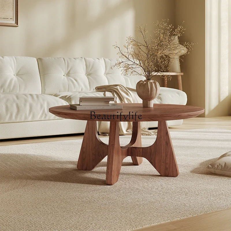 Walnut coffee table living room home light luxury high-end retro balcony round coffee table