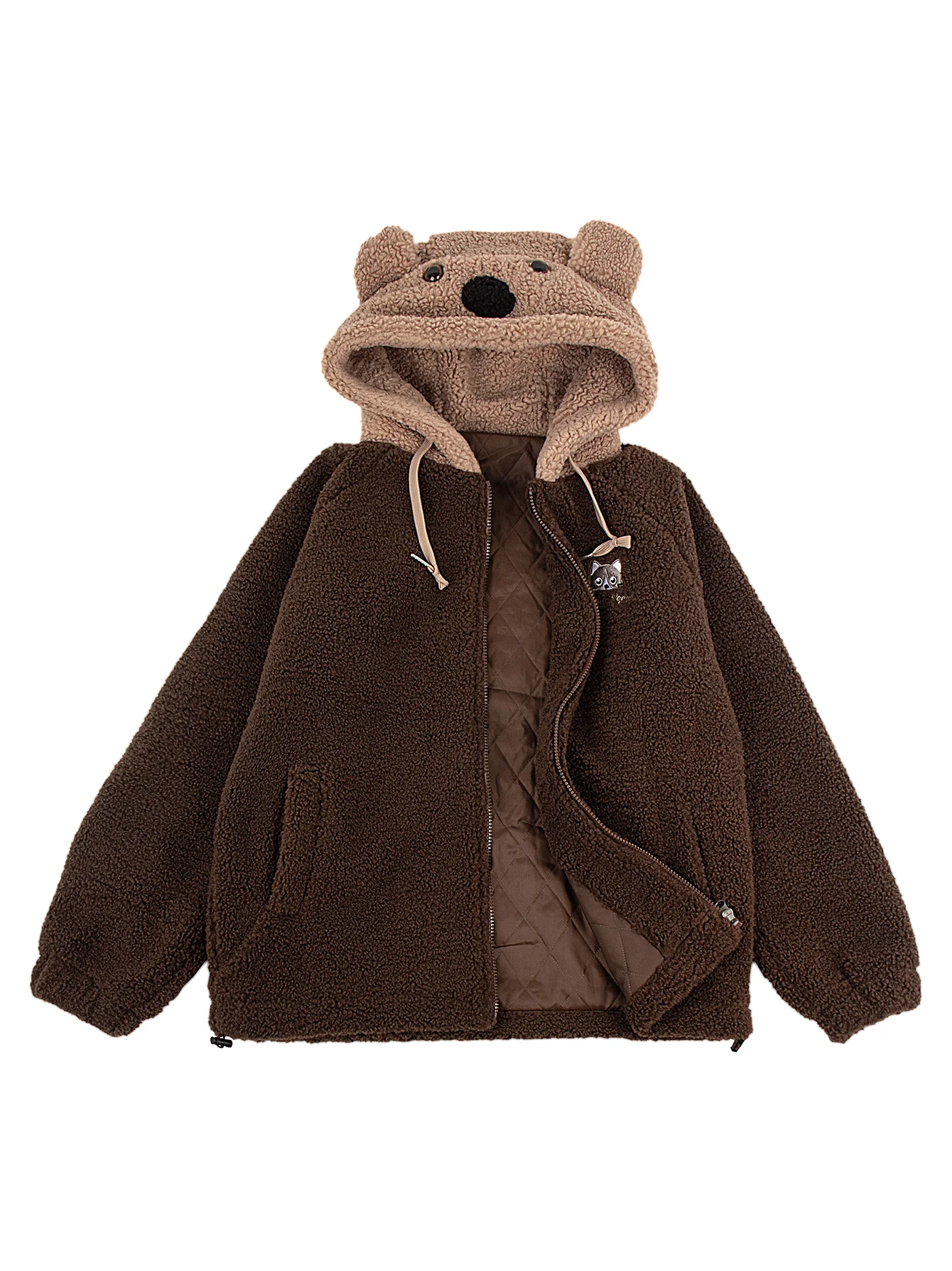 

Women's Little Bear Design Hooded Fleece Jacket Thickened Warm Autumn&Winter Zipper Coat Casual Daily Cute Embroidery Outerwear