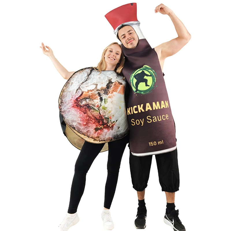 

2025 New Arrival Funny Food Outfits Salmon Sushi Roll and Soy Sauce Halloween Couples Costume