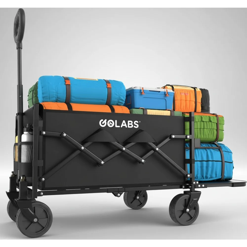 

Collapsible Wagon Cart 350lb Load 100L Expandable Storage Foldable Heavy Duty Garden Cart with Cup Holders