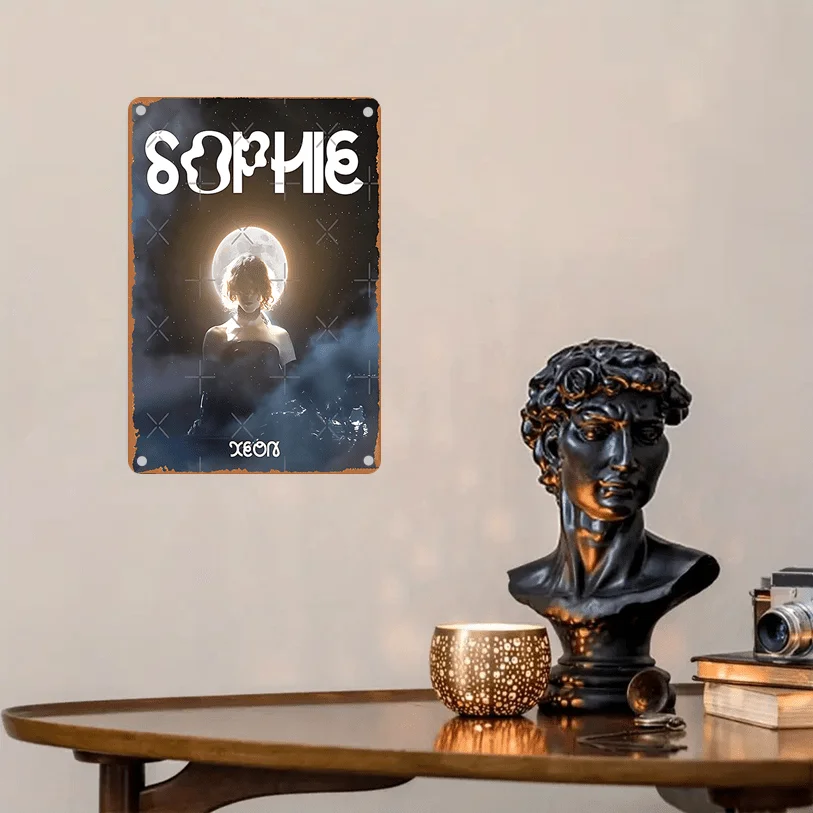 

1pc Sophie XEON 2D Flat Metal Wall Art, 30.23x20.07 cm Frameless - High-Quality Decorative Poster with Moonlit Silhouette