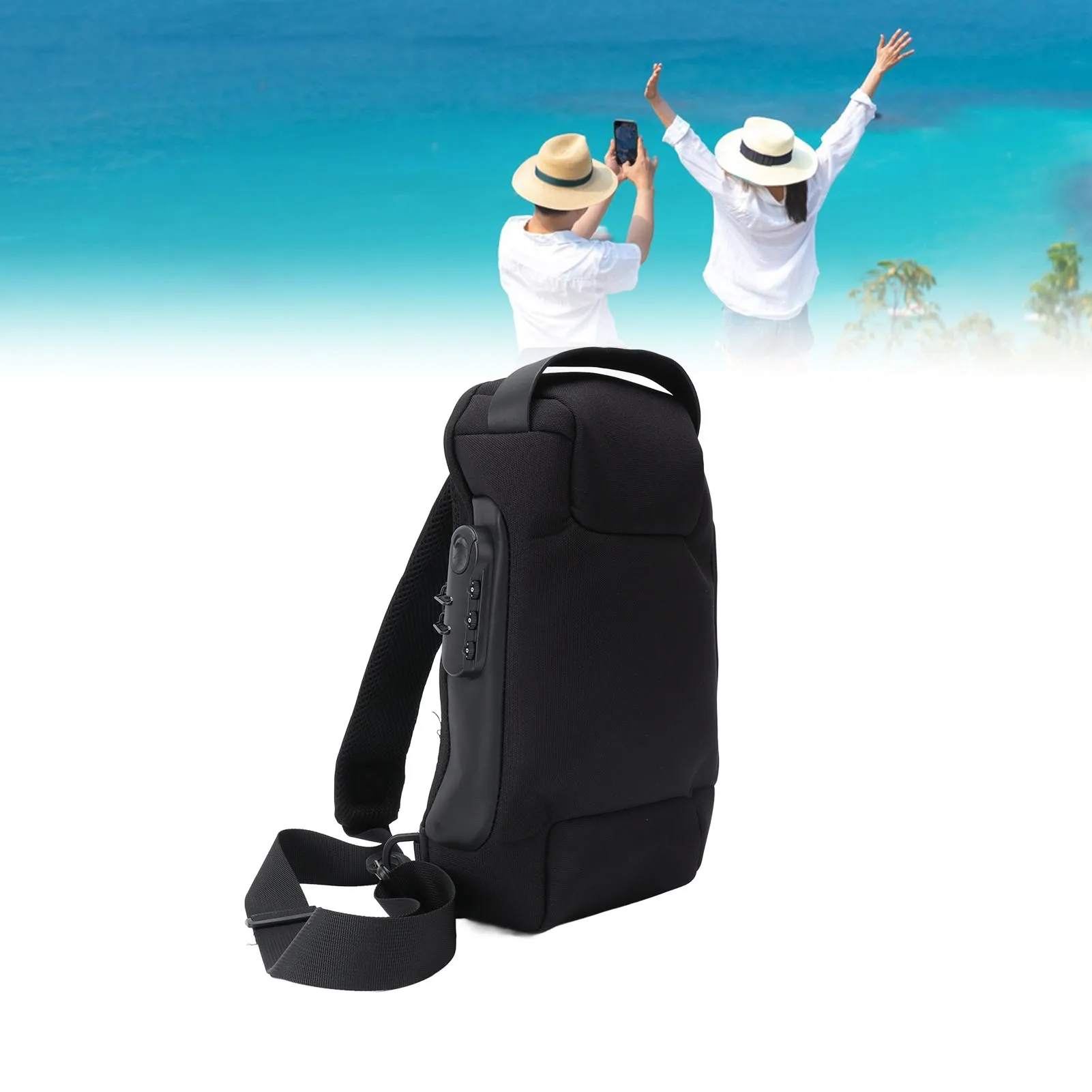 حقيبة ظهر للكتف من قماش أكسفورد بسعة كبيرة وسحاب قابل للقفل حقيبة محمولة للنساء والرجال باللون الأسود قطعة واحدة 320 جرام