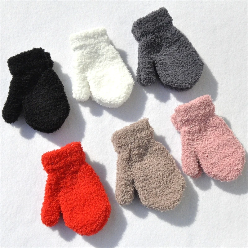 

Warm Plush Thick Warm Baby Gloves Winter Plus Velvet Mittens Children Kid Coral Fleece Full Finger Gloves For 1-4Y Kids Gloves