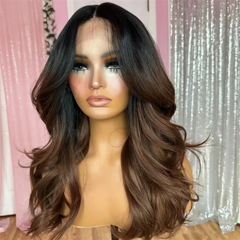 

Ombre Brown 5x5 Silk Base 28Inch Glueless Body Wave Jewish Human Hair Wig Baby Hair HD Lace European Hair Preplucked Daily Wig