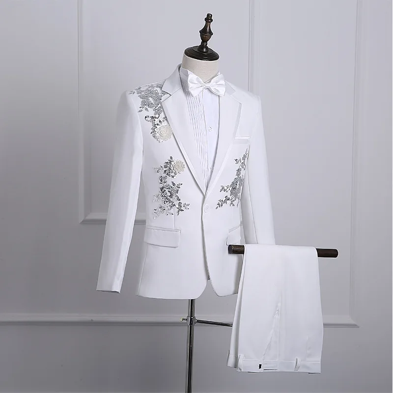 

2024 Men's New Color-Blocking Sequin Suit Host Singer Stage Performance Photo Studio Photography Suit Two Pieces