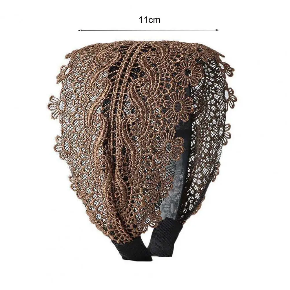 Elegant Hair Hoop Hollow Out High Elasticity Lace Wide Band Solid Color Durable Fabric Covered Hair Band Female Headwear 머리띠