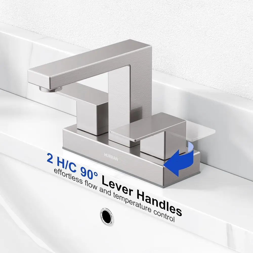 صنبور حوض من النيكل المصقول مقاس 4 بوصات مع خطوط تصريف وإمداد منبثقة، تركيبات زينة من الفولاذ المقاوم للصدأ بمقبضين، عبوتان #3
