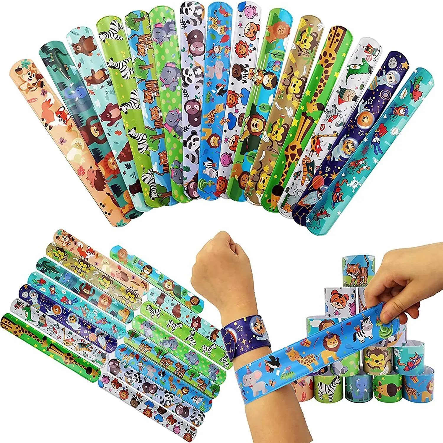 10/40 Pcs Snap Bracelets - Pinata Toy Loot/Party Bag Fillers Kids Pocket Slap Band Gift For Boys Girls Birthday Party Favors