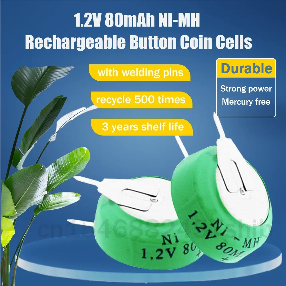 1-8pcs 1.2V 80mAh Ni-MH Ni MH Rechargeable Batteries With Solder Pin For Electric Toy Watch Timer Light Rechargeable Button Cell