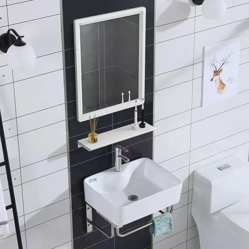 Stainless Steel Bracket Washbasin, Bathroom Wall Mounted Washbasin, Small-Sized Simple Ceramic Basin, Washbasin, Sink