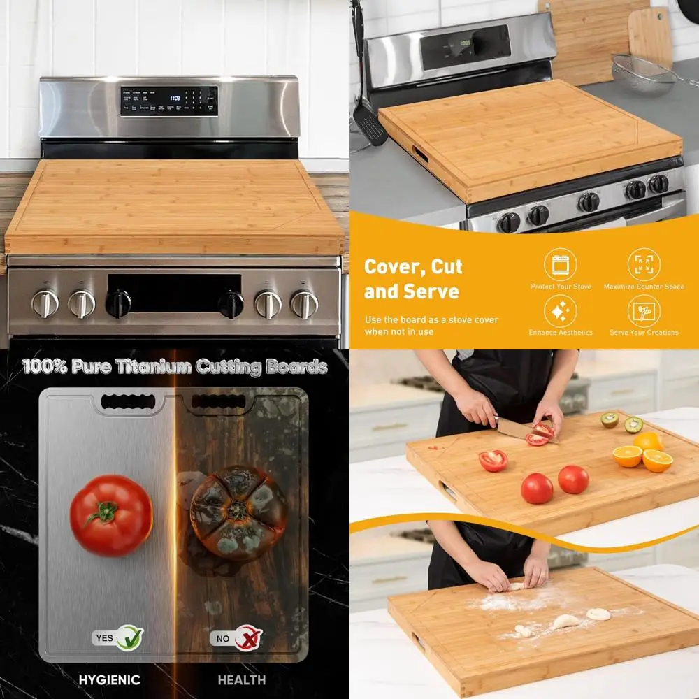 

Bamboo Noodle Board and Electric Stove Top Protective Covers - Kitchen Cutting Surfaces for Cooking and Food Preparation