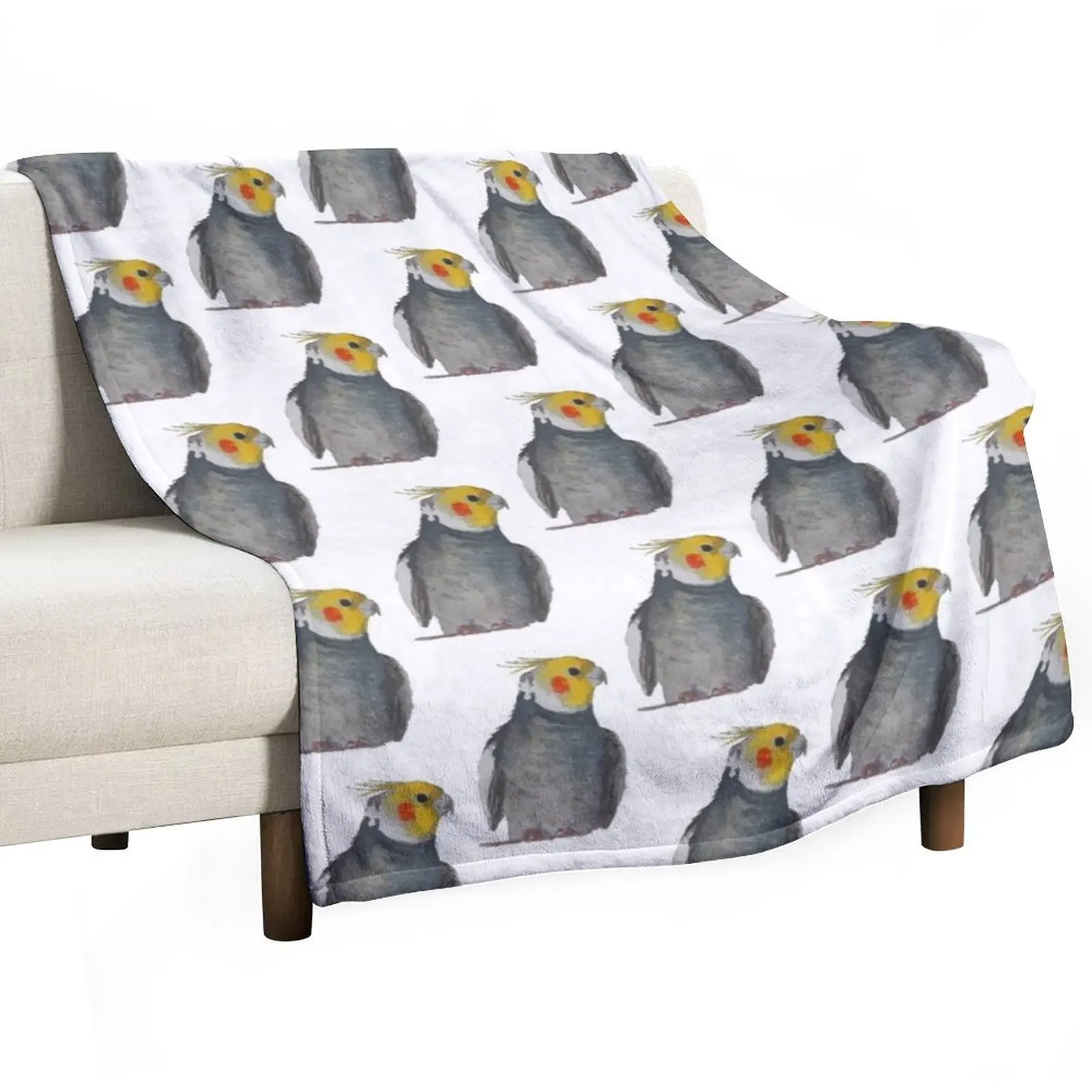 

Grey Cockateil Watercolor Throw Blanket for winter Cute Blankets For Bed Luxury Blankets