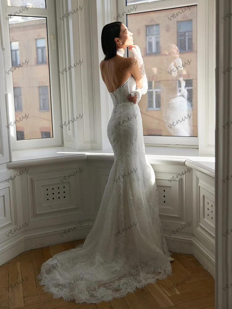 Abiti da sposa vintage Abiti da sposa glamour Abiti a strati in pizzo Scollo all'americana Lunghezza pavimento Abiti glamour da sposa Personalizzati