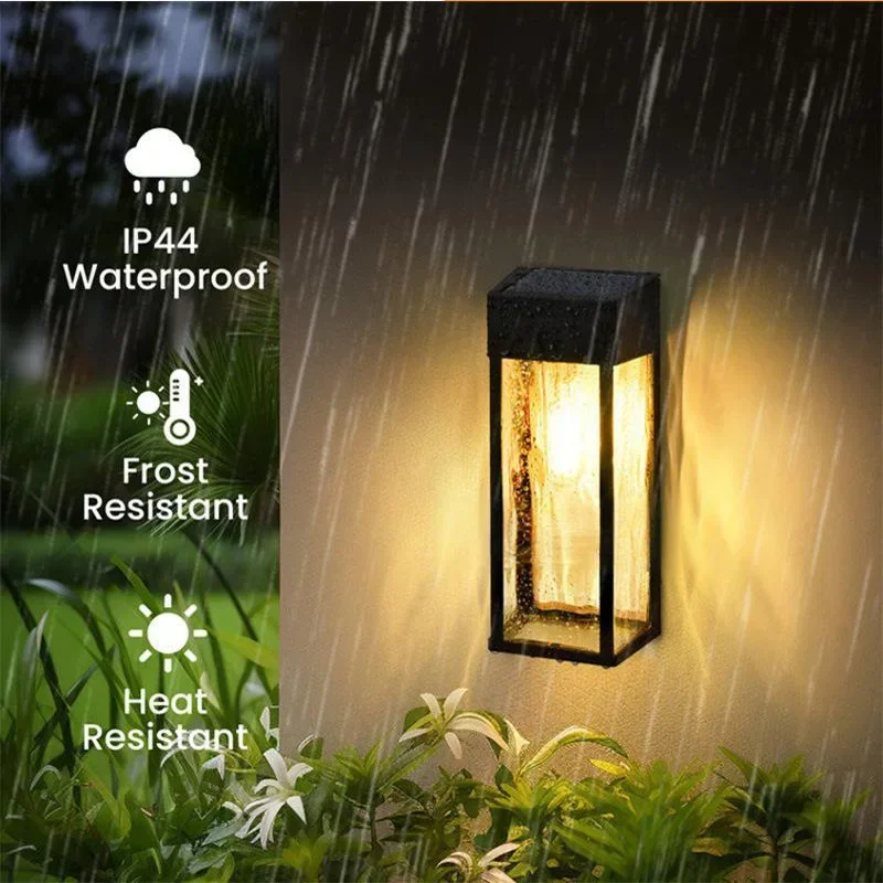 Solar Wall Light Outdoor Waterproof LED Vintage Tungsten Filament Lamp Solar Powered for Patio Garden Porch Yard Fence Decor
