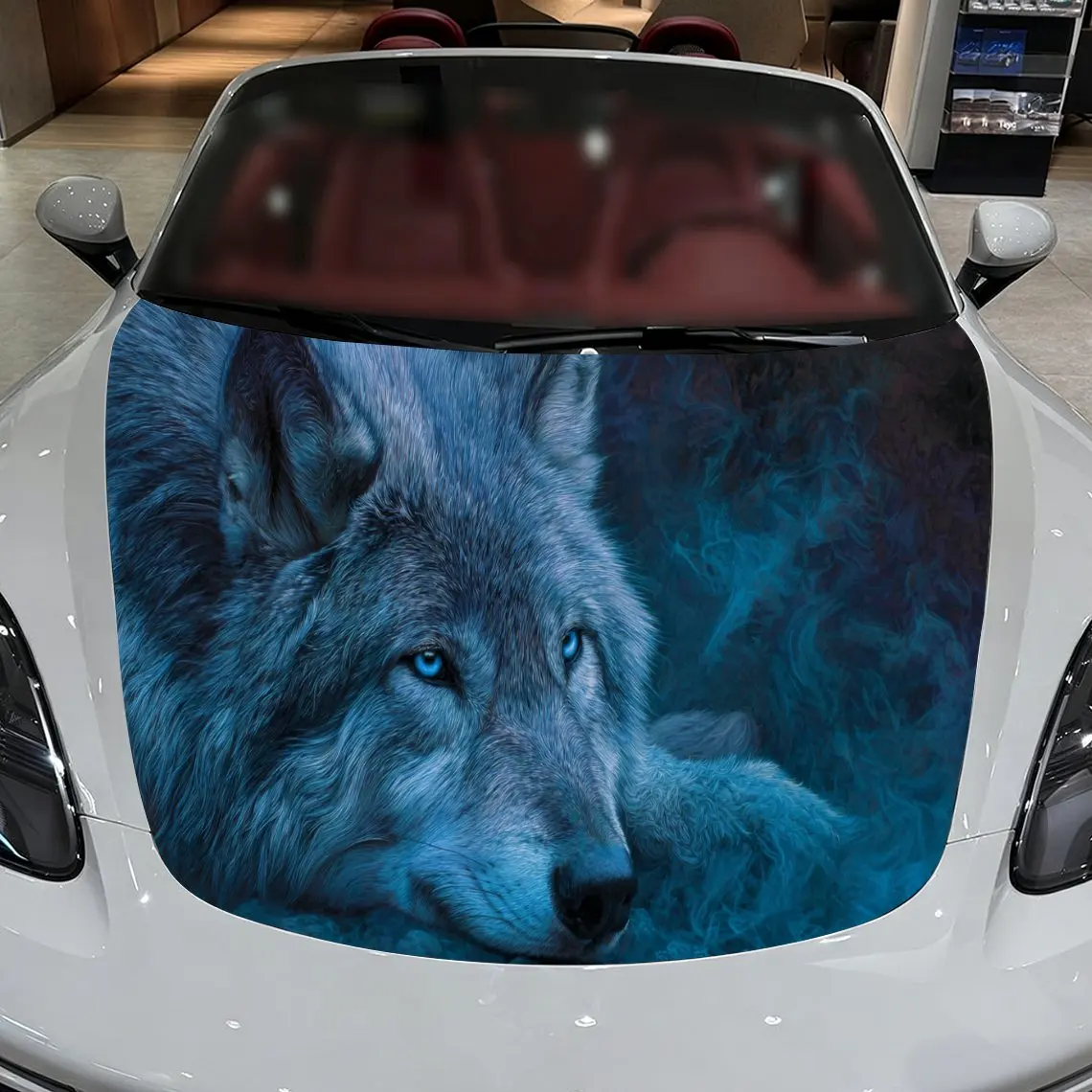 

Car Decals A Wolf In Mystical Blue - Hued Close - Up With Enchanting Atmospheric Effects Car Hood Sticker, Waterproof Self - Adh