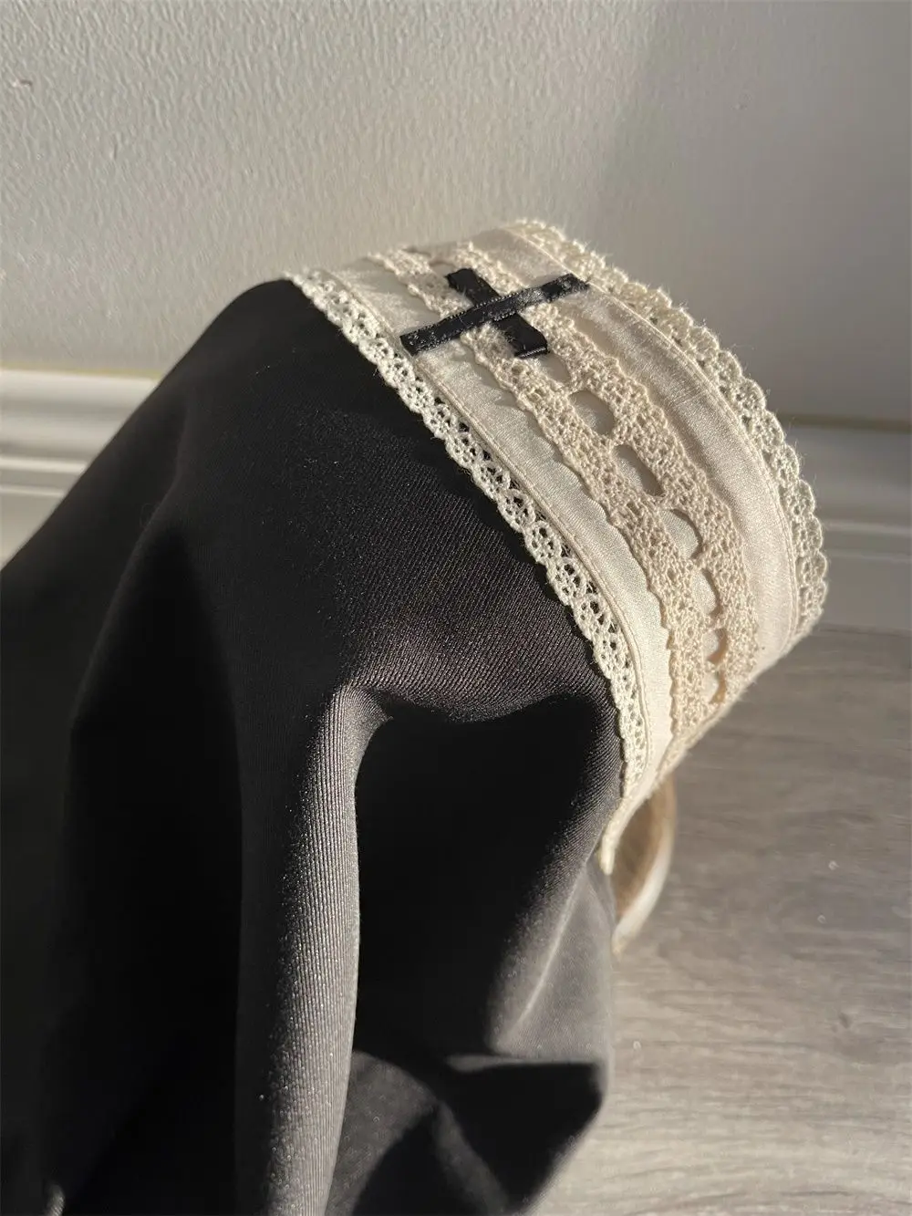 MAGOGO Donna Ragazza Copricapo nero Suora Accessori per costumi cosplay Gothic Lolita Halloween Carnevale Festa Gioco di ruolo Foulard