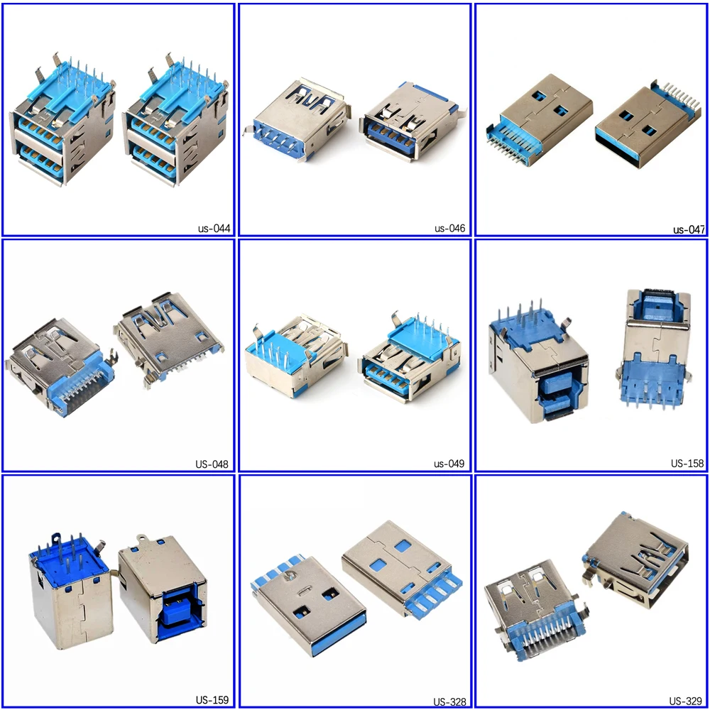 2PCS USB3.0 AF3.0 9P USB Connector SMT SMD DIP 9 Pin DIY USB Jack 9Pin Male Female USB Socket 3.0 BF Type USB Charging Data Port