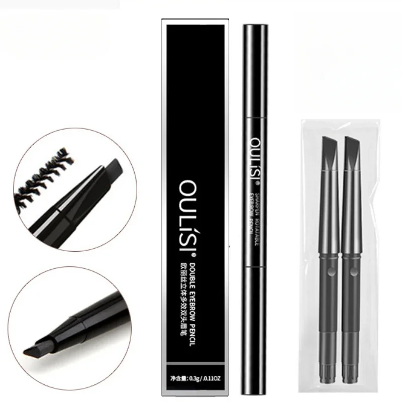 ใหม่ล่าสุด Double Ended ดินสอเขียนคิ้วกันน้ํา Make Up Long Lasting No Blooming หมุนได้สามเหลี่ยม Eye Brow Tattoo ปากกาแต่งหน้า
