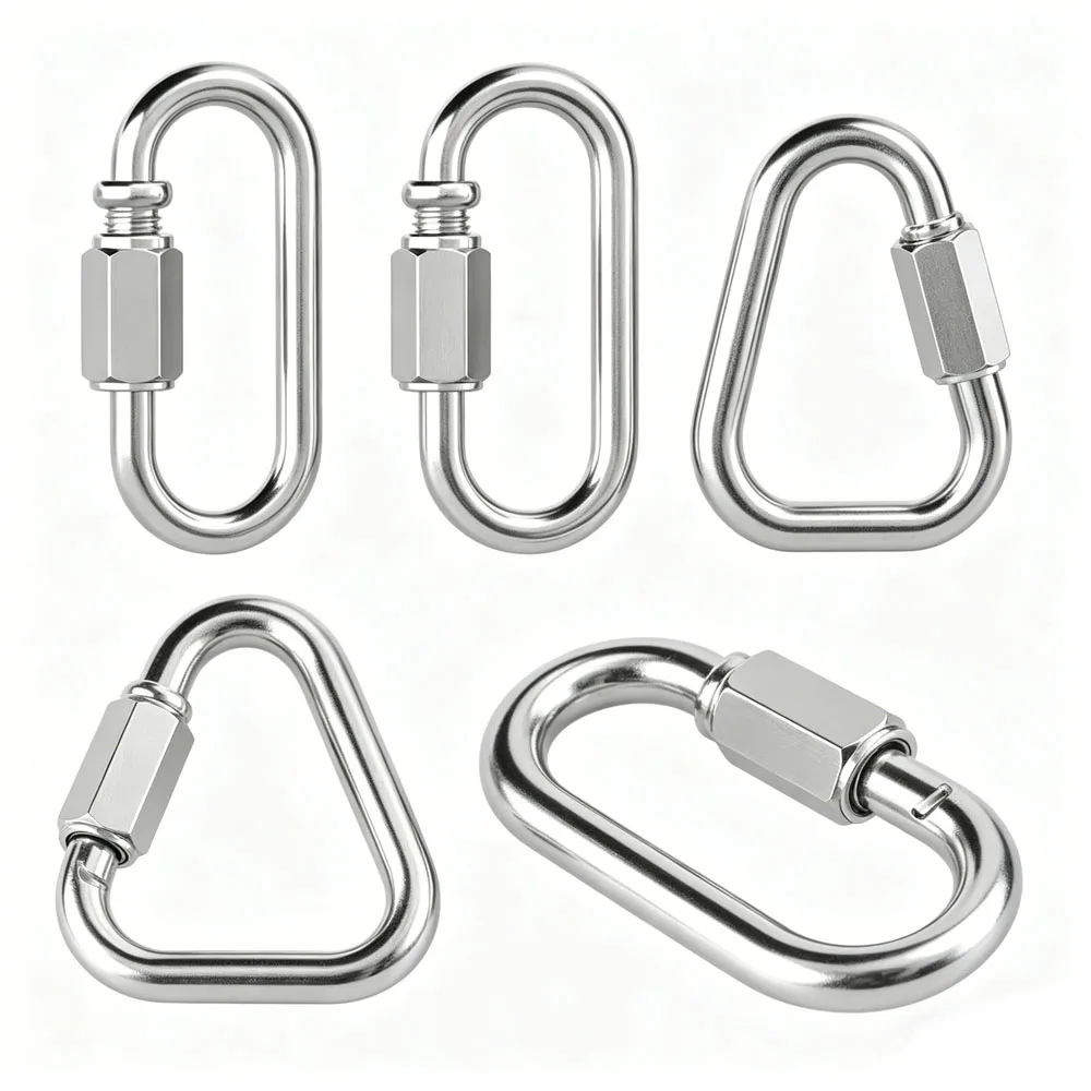 

304 Stainless Steel Quick Link Locking Carabiner Clip Oval Triangle Chain Connector for Outdoor Hammock Swing