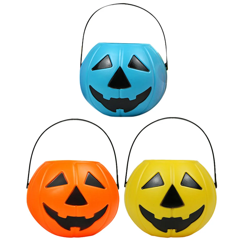 

3 Pcs Pumpkin Bucket Gift Box Small Candy Holder Halloween Pail Jack-o-lantern Decor Creative Plastic Barrel