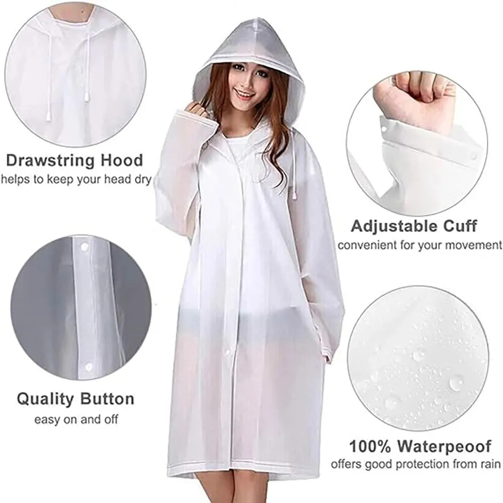 Rain Ponchos for Adults Reusable Raincoats Emergency for Women Men with Hood and Drawstring