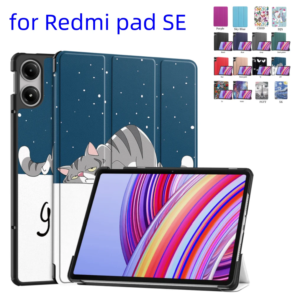 For Xiaomi Redmi Pad SE 11 inch Case 2023 PU Leather Tri-Folding Stand Magnetic Flip Cover with Auto Wake Function