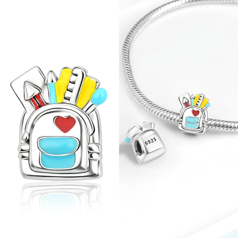 College Style 925 Sterling Silver Graduation Bouquet&Pen&Backpack&Bachelor\'s Hat Charm Fit DIY Bracelet Necklaces Blessing Gift