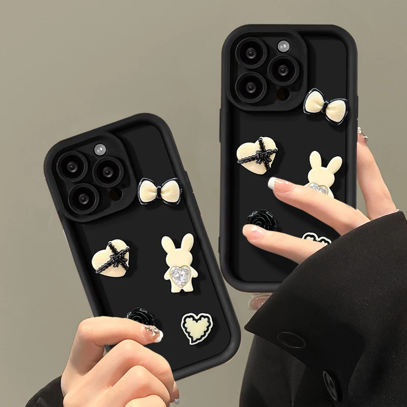 Cute 3D Heart Rabbit Silicone Phone Case For Xiaomi Redmi Note 13 12 Pro Plus 4G 5G 13 12S 11S 11 10S 10 Redmi 12 13C Soft Cover image 2
