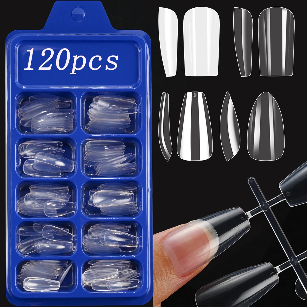 Faux ongles transparents en amande/carrée/Ballet, pointes artificielles en acrylique, couverture complète, outil d'extension de manucure, 120 pièces